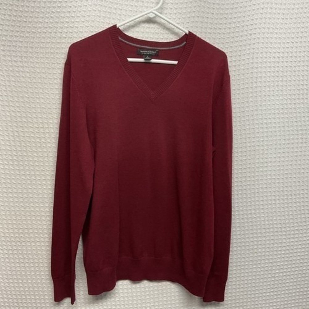Banana Republic Burgundy CrewNeck Sweater Men Large China Merino Wool Hand Wash